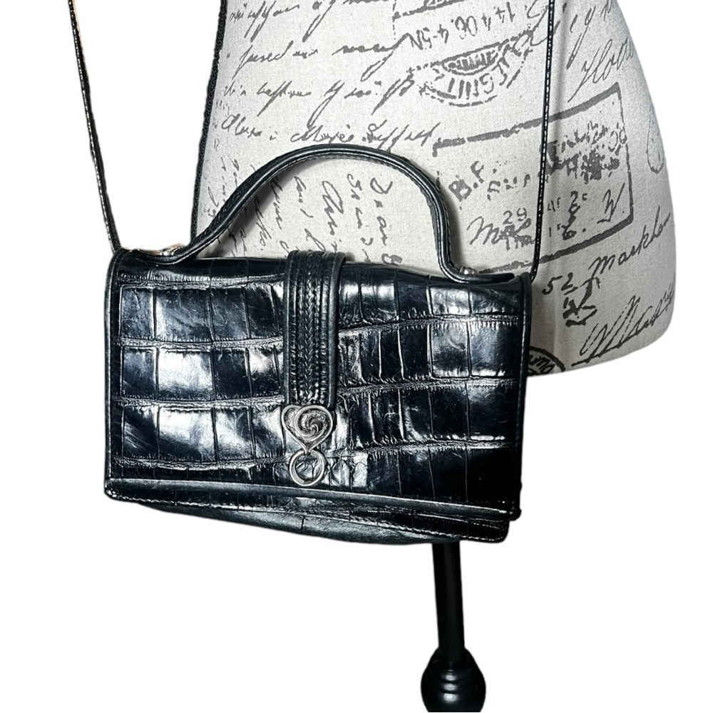Vintage Brighton Black Crossbody Organizer Wallet or Clutch w/ Croc Leather